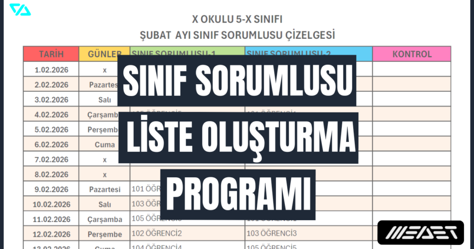 Sınıf Sorumlusu Liste Oluşturma Program